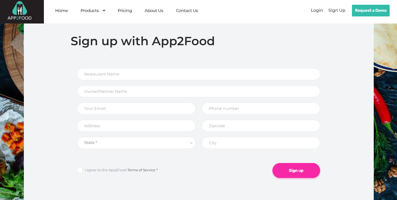 Sign up with App2Food