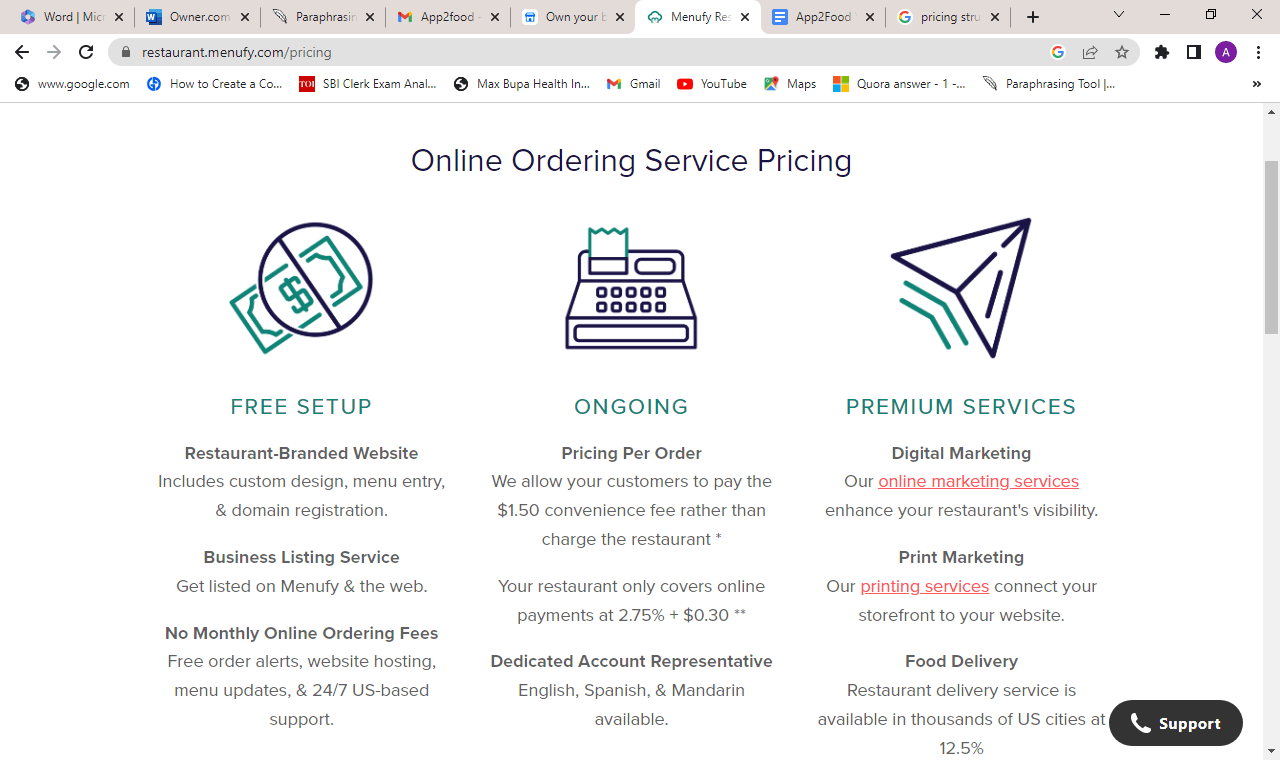 Online Ordering Service Pricing