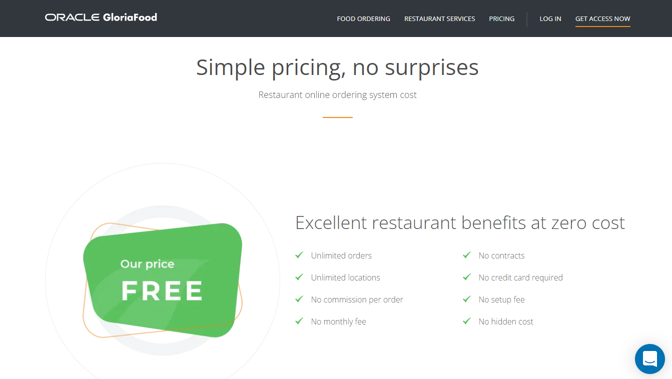 Pricing of GloriaFood