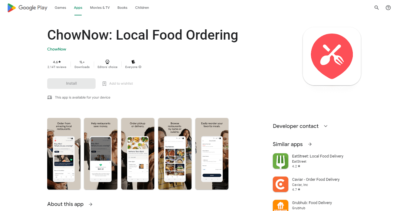 Mobile application of ChowNow