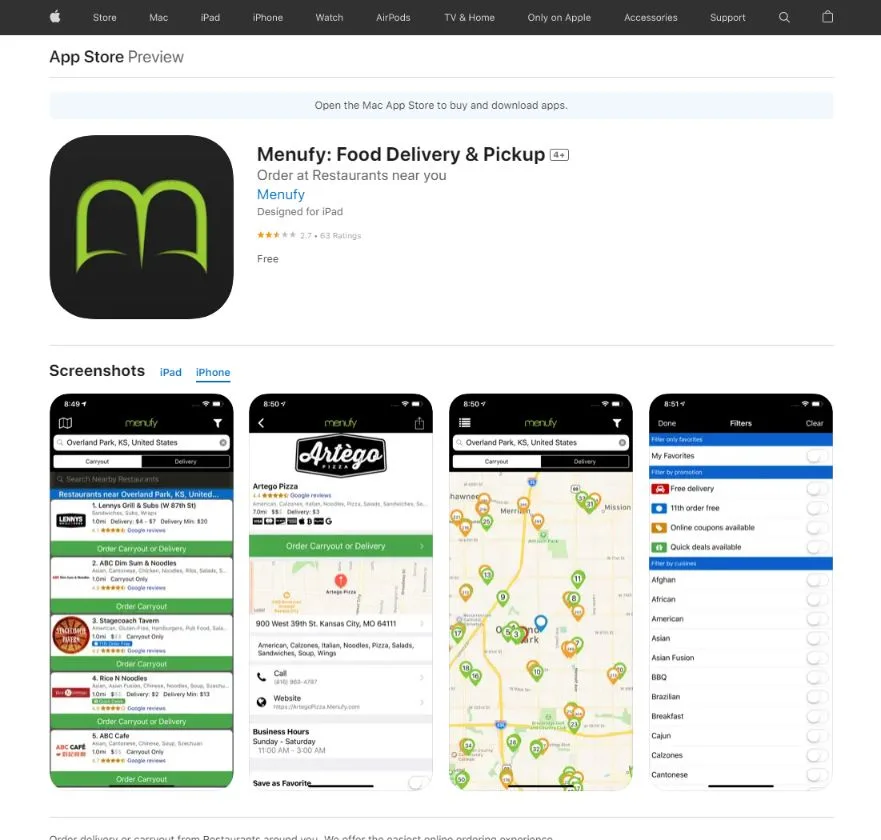 mobile application of Menufy