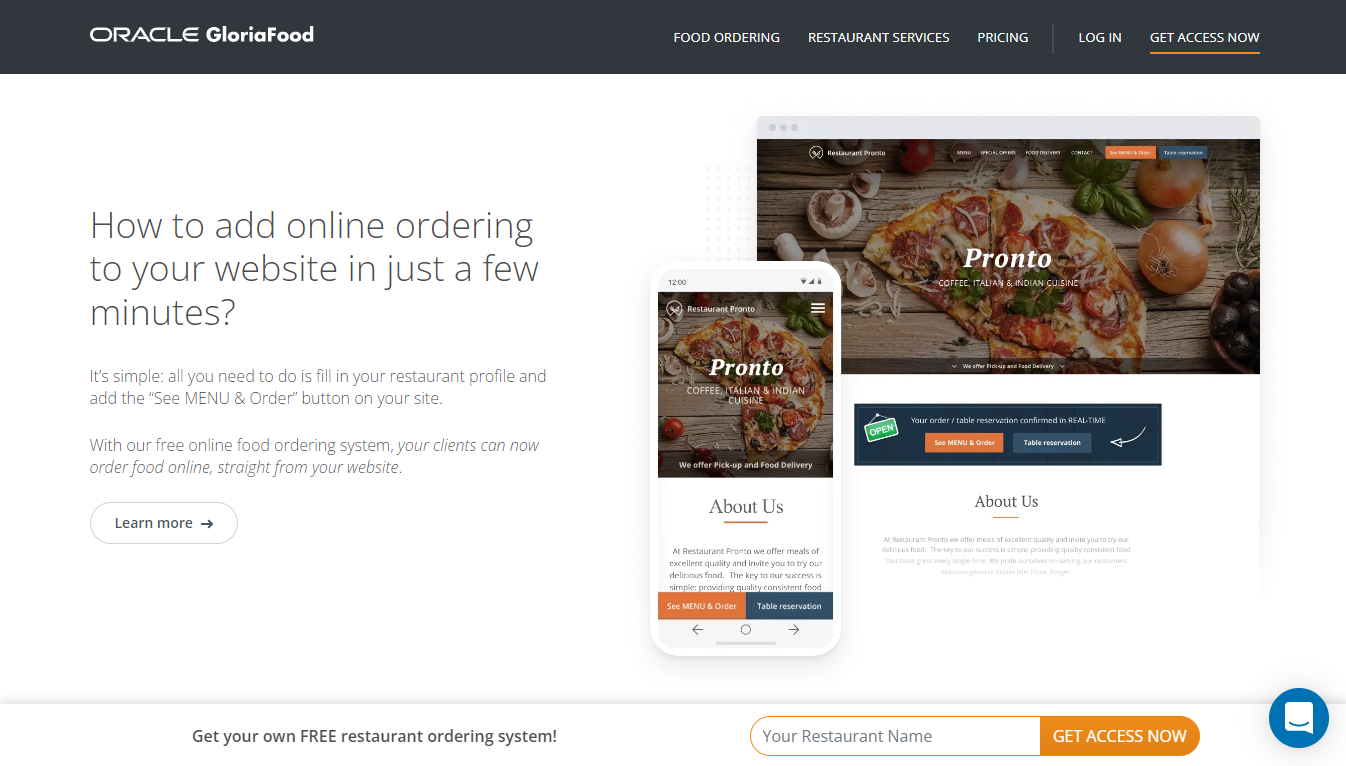 Website of GloriaFood